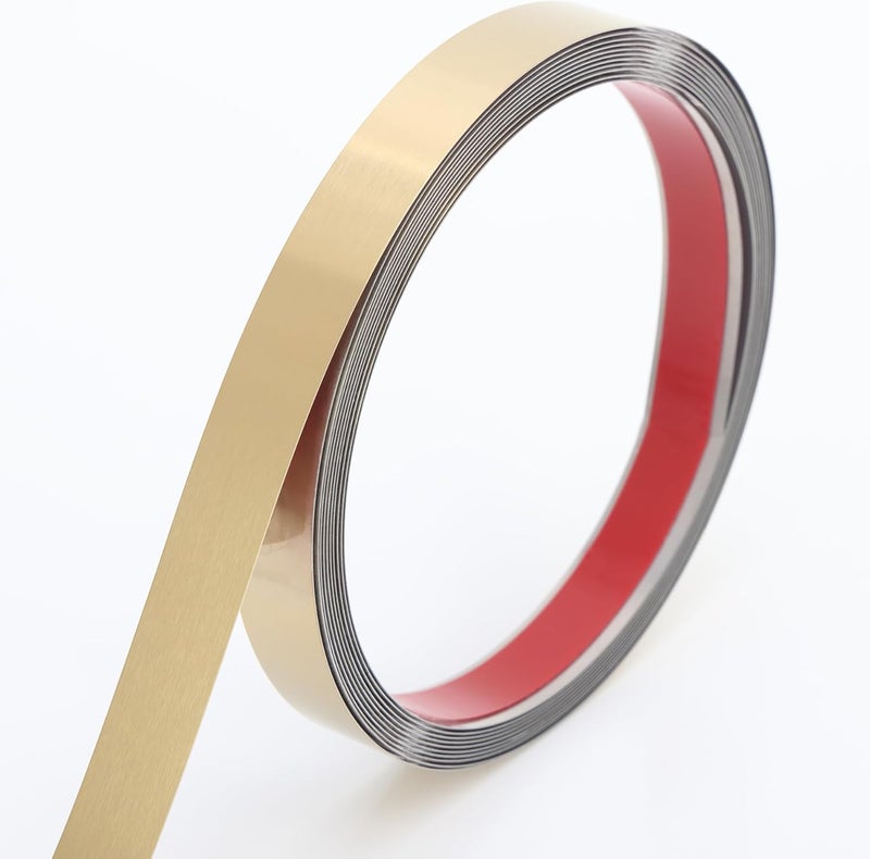 Coengwui Peel and Stick Metal Molding Trim, Self-Adhesive Stainless Steel for Wall, Fireplace, Mirror Edging and Craft Decoration (Brushed Gold, 20ft x 1in) - Image 1